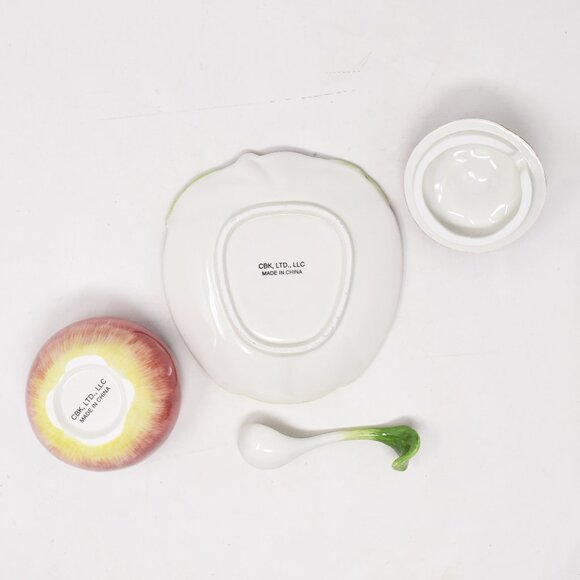 VTG Apple Shaped Jam Jar Lid Plate Spoon Cottagecore Farmhouse Granny Condiment - Picture 8 of 15